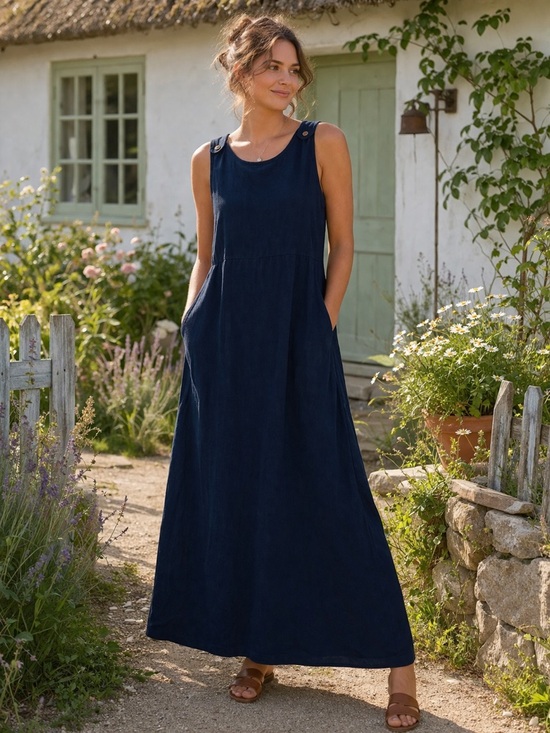 bear creek clothing Dresses & Skirts - Navy Maxi Overall Dress Button Straps Size XL Cottage modest
